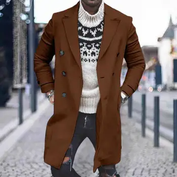 Populiarus vyriškas švarkas vyras vyriškas tranšėjos paltas vidutinio ilgio stora apverčiama apykakle Vilnonė striukė Laikykite šiltai