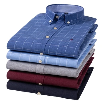 Nauji vyriški plediniai marškiniai 100% gryna medvilnė Oxford ilgomis rankovėmis Spring Casual Solid Daily Dress Marškiniai Sagomis žemyn Apykaklė Big 7XL
