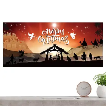 Nativity Garažo durų reklamjuostės viršelis Gimimo scena Didelis ėdžių fonas Kalėdų tvartas Garažo durų dangtelis Gimimo fonas