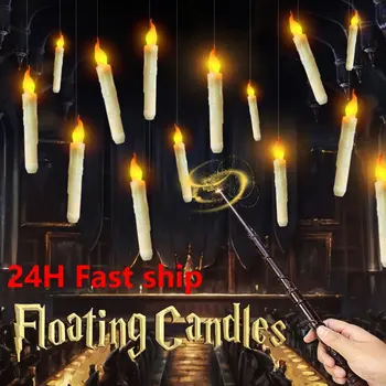 12-36 Stebuklingos kabančios žvakės su lazdele Nuotolinis beliepsnis kūgis Plūduriuojanti žvakė šventiniam gimtadienio vakarėliui Kalėdų mirgėjimas dekoruoti
