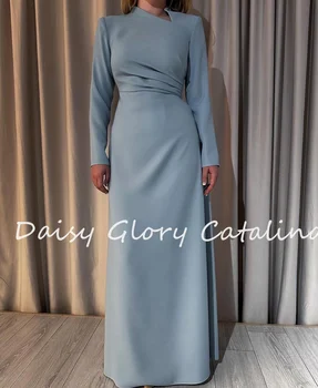 ilgomis rankovėmis Prom suknelės Pusės aukšto kaklo vakarinės suknelės Klostės Saudo Arabija Undinėlė Dubajus Oficiali suknelė moterims Vakarėlių chalatai