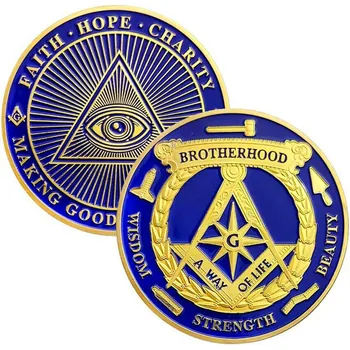 Blue Lodge masonų moneta, viską matančios akies masonų meistrų brolijos priedai DovanosCoins