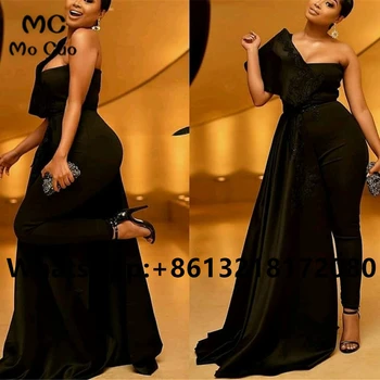 2023 Naujas kombinezonas Juodos vakarinės suknelės Prom suknelė Ilga kelnė Vieno peties moterų vakarinė suknelė Pagaminta pagal užsakymą