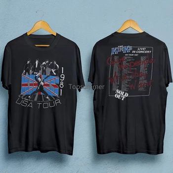 Vintage The Kinks Tour dvipusiai marškinėliai juodomis trumpomis rankovėmis visų dydžių Ta2495
