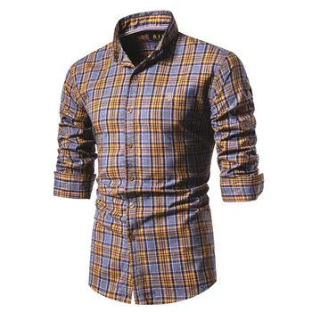 Pop Pop Spring 100% medvilniniai vyriški marškiniai pledas ilgomis rankovėmis Socialiniai marškiniai Vyrai Slim Fit Aukštos kokybės socialinio verslo vyriški marškinėliai