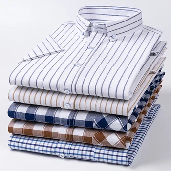 Nauja vasara Aukštos kokybės vyriški medvilniniai marškiniai Suknelė trumpomis rankovėmis Marškiniai vyrams Lieknas Socialinis verslas Palaidinė Dryžuoti Oksfordo marškiniai