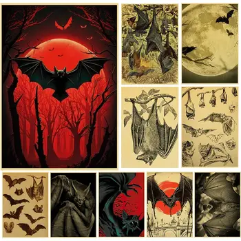 Senoviniai šikšnosparnių spausdinimo plakatai Kraftpopieriaus tapybos baras Gyvūnų miegamasis Meno plakatas Kavinė Namų dekoravimo kambarys Dekoras Sienos paveikslėlis