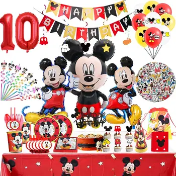 Red Mickey gimtadienio vakarėlio dekoravimas Mickey Minnie tema Folija Latekso balionai Stalo reikmenys Puodeliai Lėkštės Reikmenys Vaikams Berniukai Favoritai