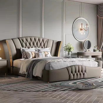 Modernus karalienės dydžio miegamojo komplektas Viešbučio lovos komplektas Baldai Mediniai miegamojo baldai Prabangi karališko dydžio lova