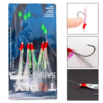 Sea Fishing Luya Silver Skin String Hook Biomimetic Skin Crystal Fishing Hooks 3/0# Fishing Accessories for Herring