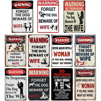 1pc, pamiršk šunį saugokitės žmonos ženklo metaliniai garažo ženklai vyrams senoviniai metaliniai ženklai vyrui urvo kambario garažo dekoras 8x12 colių