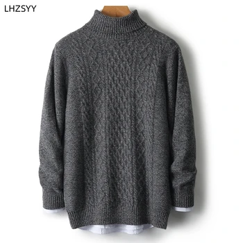LHZSYY vyriškas atlapas 100% merino vilnos megztinis Naujas storas susuktas megztinis Žieminė laisvalaikio palaidinė Aukščiausios kokybės šilti megzti baziniai marškiniai