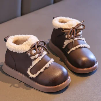 Korėjietiško stiliaus mergaičių auliukų kulkšnis Mada Vienspalviai vaikiški odiniai batai Žieminiai universalūs vaikiški šilti kulkšnies medvilniniai batai Kabliuko kilpa