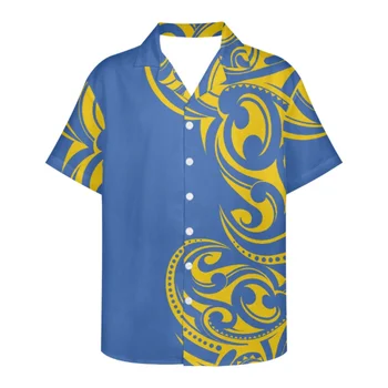 2023 Vasariniai vyriški marškiniai Tradiciniai polinezijos marginti polo apykaklės vienos sagos marškiniai trumpomis rankovėmis