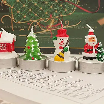 4PCS Rankų darbo kalėdinės žvakės namų dekoravimui animacinių filmų modeliai Kalėdų senelis sniego senis mielas dizainas Naujųjų metų dovanos