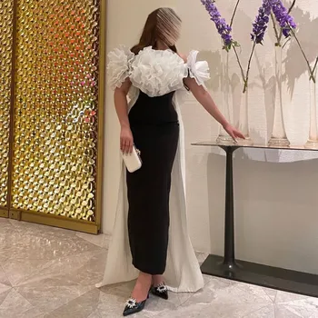 Santorini Juoda undinėlė Kulkšnies ilgis Prom suknelės Rankų darbo gėlės Kontrastinės spalvos įvyniojimai Vestidos de Party Vakariniai oficialūs chalatai