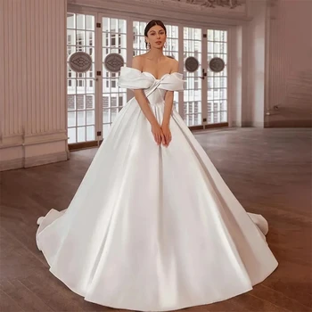 2024 Nauja prabangi vestuvinė suknelė Paprasta A-Line Mielaširdingi nuotakos chalatai Aplikacijos Satino be rankovių Vestidos de Novia W10300