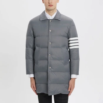 2023 Vyriška pūkinė striukė Sutirštėja šilta ilga korėjietiško dizaino laisvalaikio antis žemyn dryžuotais viršutiniais drabužiais su gobtuvu pora žieminių drabužių