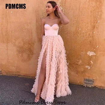 PDMCMS Modern Pink Sweetheart A Line Vakarinės suknelės Pakopiniai šoniniai plyšiniai chalatai De Soiree Formal Vestidos De Fiesta Prom Chalatai 2024