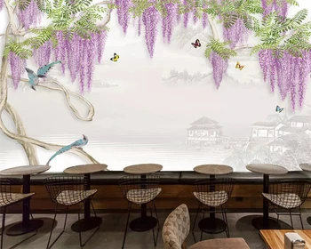 beibehang Individualūs mados tapetai nauja kinų wisteria gėlių paukščių kraštovaizdžio sofa Televizoriaus fonas papel de parede 3d papier peint
