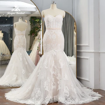 Stulbinančios 2023 Naujos mielaširdingos kaklo undinės vestuvinės suknelės Boho 3D gėlių vakarėlio suknelės Aplikacijos Teismo traukinio nuotakos suknelės