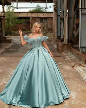 Elegent Blue Evening Gowns Off The Shoulder Quinceanera Dresses for Prom Sweetheart Ball Gown Party Dress Robe De Soiree