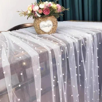 INS Vestuvių gimtadienio staltiesė Tiulis Perlų stalo audinys Ypač didelis vakarėlio prom fono audinys Banketas Valgomojo stalo dekoravimas