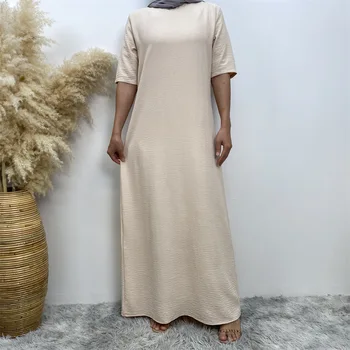 Paprastos musulmonės moterys Abaja Pusė rankovės Ilga Maxi suknelė Turkija Underdress Islamo arabų Kaftan Ramadano chalatas Dubajus Robes Vestidos
