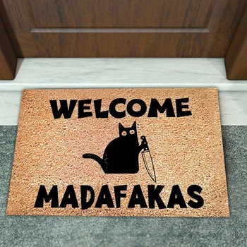 1 gabalas Tamsi katė Sveiki atvykę Madafakas Pilnas spausdinimas Durų kilimėlis Pagrindinis Dekoras Virtuvė Vonios kambario dekoras Įdomus durų kilimėlis