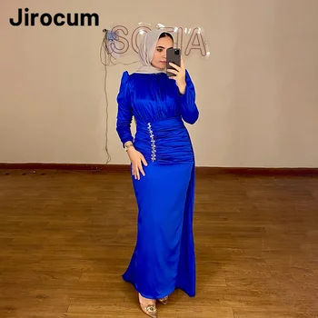 Jirocum Undinėlė Aukštu kaklu Muslim Prom suknelė Moteriška karoliukais ilgomis rankovėmis vakarinė suknelė Plisuota Saudo Arabijos proga Suknelės