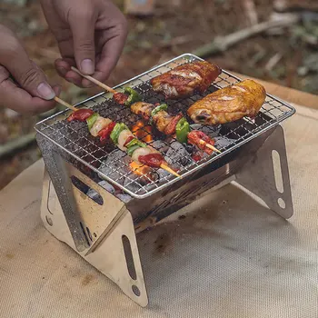 Camping Barbecue Grill Nešiojamos sulankstomos lauko šildymo krosnys Nerūdijantis daugiafunkcis piknikas BBQ stovas Charbroiling įrenginys