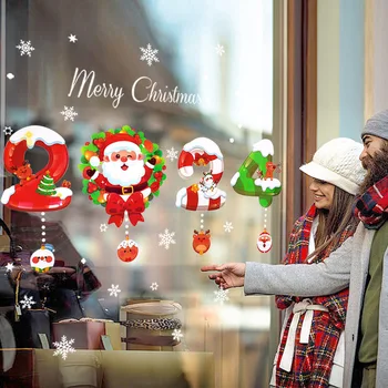 2024 Naujųjų metų lango lipdukas Linksmų Kalėdų laimingų Naujųjų metų dekoracija namams Kalėdų senelio sienos lipdukas Xmas Navidad dovanos