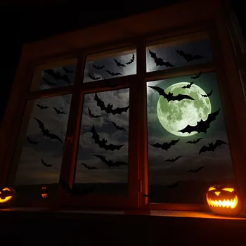 Helovinas 3D šikšnosparnių miško mėnulio sienos lipdukas Svetainės miegamojo langų lipdukai Dekoravimas Lipnus Wallpapaer namų dekoras