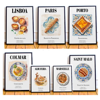 Retro Paris Colmar Maistas Kelionės Sienų meno drobė Tapyba Šiaurės šalių plakatai ir spaudiniai Sieniniai paveikslėliai virtuvės valgymui Kambario dekoras