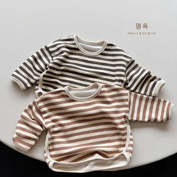 Korėjietiško stiliaus juostelė Laisvi laisvi marškinėliai Baby Girls Boys Pullover Vaikų drabužiai Pavasario rudens medvilniniai marškinėliai ilgomis rankovėmis