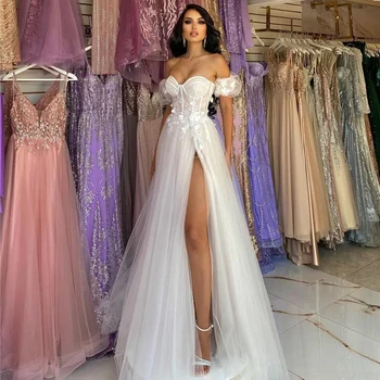 KapokDressy Boho vestuvinės suknelės A Line Sweetheart Neck Appliqued Nėriniuota nuotakos suknelė Side Split Vestuvinės suknelės 2024