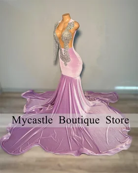 New Arrivals Purple Mermaid Prom Dress 2023 For Black Girls Crystals Beads Birthday Party Dress One Shoulder Evening Dress