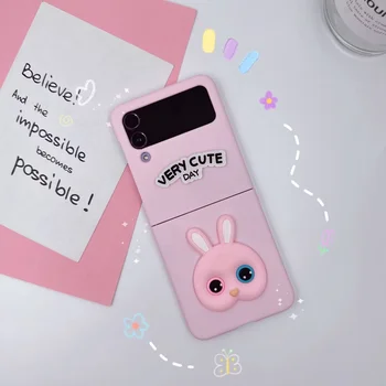 Fashion Cute 3D Cartoon Rabbit Hard Pink Matte Skin Phone Case Cover For Samsung Galaxy Z Flip 4G 5 4 3 zflip5 flip4 zflip3 5G