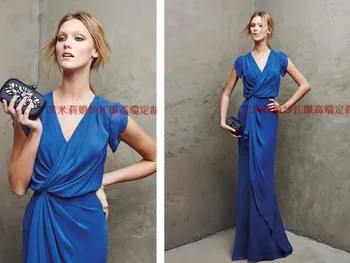 atvykimo rankovės Oficialus 2020 m. v-kaklo apvalkalas mėlynas šifonas ilgas vakarinis vakarėlis suknelė elegantiškas vestido nuotakos suknelės motina