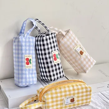 japoniško stiliaus tinklelio pieštuko krepšys paprastas laikymo maišelis mielas kanceliarinės prekės Mokykliniai reikmenys Didelės talpos pieštukų dėklas Kosmetikos krepšys