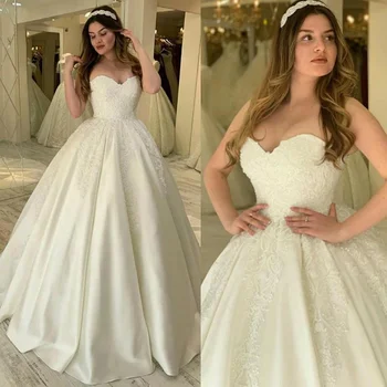 Elegant Sweetheart A Line vestuvinės suknelės 2024 Vestidos de Noiva plius dydžio karoliukai Nėrinių aplikacijos Nuotakos suknelės moterims