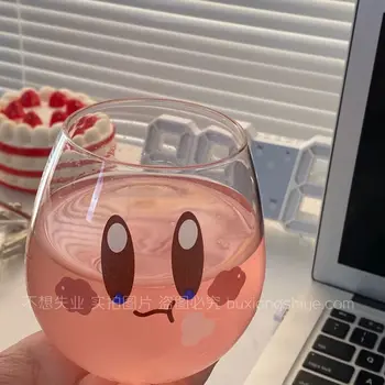 410Ml Kirbys Mielas stiklas Ins Mergaitės širdis Pusryčių puodelis Animacinis filmas Dovana Pieno sultys Stiklinis vandens puodelis Kawaii Anime figūrėlės gėrimo butelis