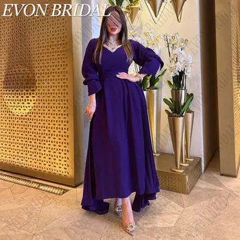 EVON BRIDAL V-Neck pilnomis rankovėmis Prom suknelė Blizgučiai Vakariniai chalatai Royal Blue Satin Custom Made vestidos para eventos especiales