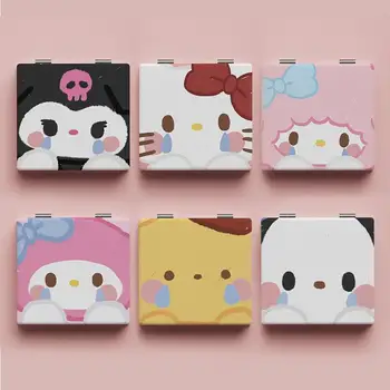Nešiojamas Sanrios Hello Kittys mažas veidrodis Anime Kuromi Kawaii animacinių filmų studentai Makiažas nešiojamas sulankstytas dvipusis raštas