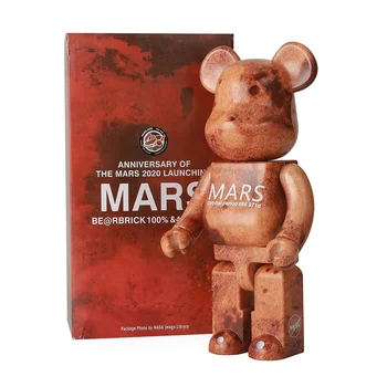 Bearbrick 400% 28cm Oranžinė raudona BE@RBRICK 28cm Kelionė į Marsą dovanų lėlė, pagaminta iš hematito Marso madingos lėlės paviršiuje