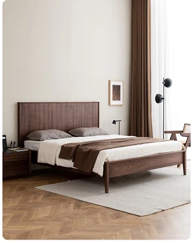 Individualizuota mediena kaip medžio masyvo lova Juodas riešutas Šiaurietiška moderni paprasta dvigulė lova 1,8m pagrindinio miegamojo vestuvinė lova 1,5 karališka lova