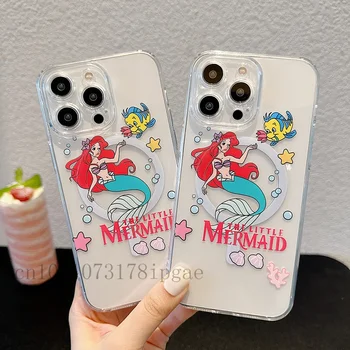 Cute Cartoon Mermaid Princess magnetinis telefono dėklas, skirtas iPhone 11 12 13 14 15 Pro Max XS X XR Fashion Nauji produktai