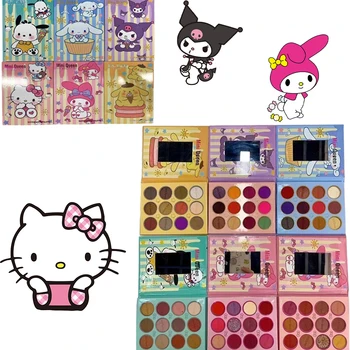 6 Rinkiniai Anime Hellokitty Cinnamoroll Mini 12 spalvų akių šešėliai Valentino dovana Karšta parduodama perlamutrinė matinio makiažo veidrodžio kosmetika