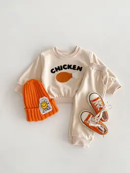 Korėjiečių kūdikių drabužių rinkiniai Laisvalaikio sportinė apranga Mažylių mergaičių sportinių kostiumų siuvinėjimo viršūnės+Kelnės 2Vnt Berniukai Vaikiškas džemperio kostiumas