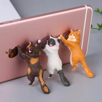Universalus mielas katės laikiklis Mini animacinis filmas statula Amatų mobiliojo telefono laikiklis Siurbtuko dizainas Automobilio laikiklis Mobiliųjų telefonų priedai